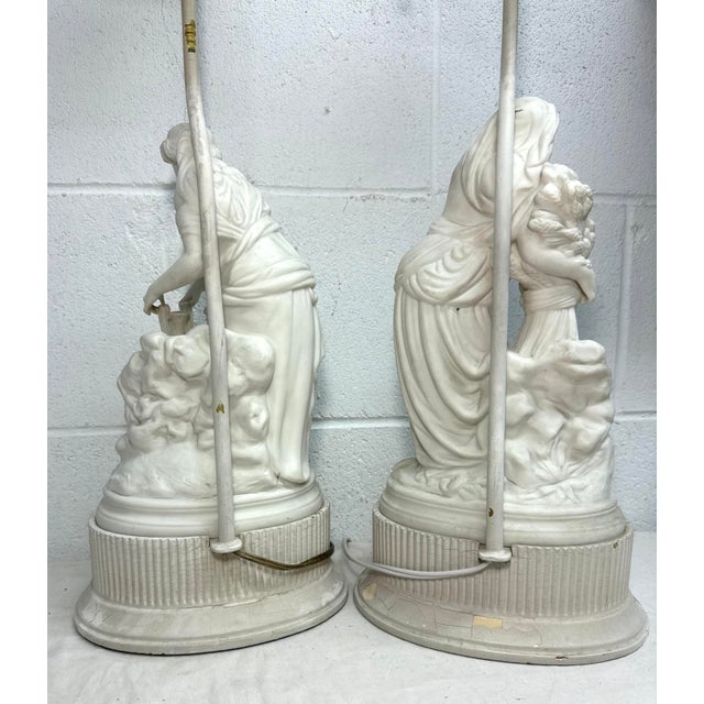 Vintage French NeoClassical Parian Porcelain Figural Electric Table Lamps - Pair For Sale - Image 12 of 13