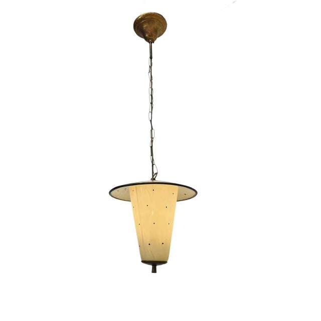 Mid-Century Modern French Lantern Pendant Lamp Glass and Copper, 1950s For Sale - Image 3 of 10