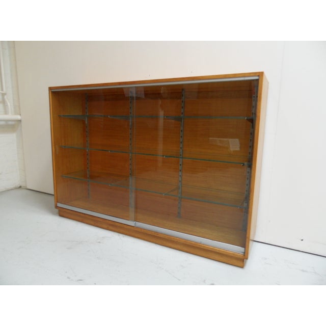 Wood Vintage Shop Display Bookcase with Sliding Doors, 1950s For Sale - Image 7 of 12
