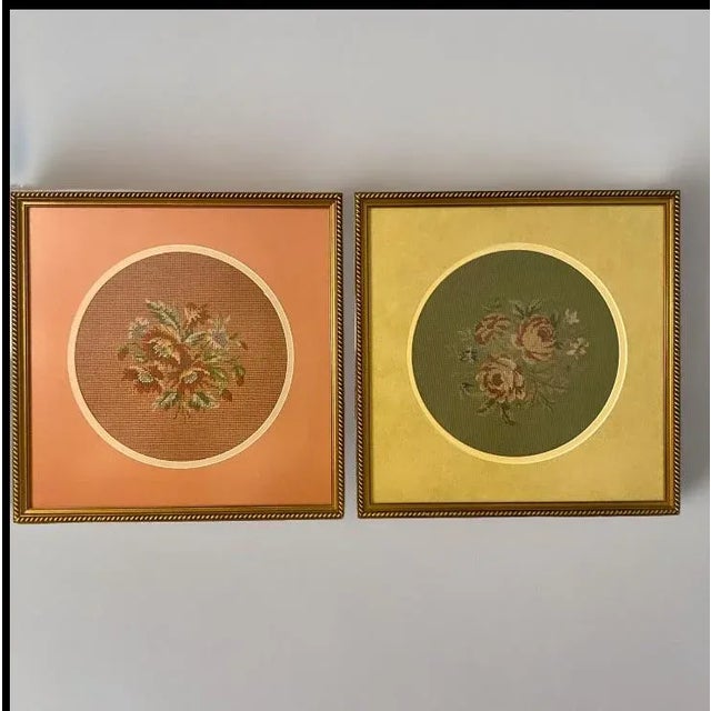 Pink Vintage Framed Roses Needlepoint Floral Art, a Pair For Sale - Image 8 of 8