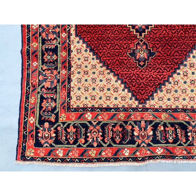 Rust Persian Senneh Herati Medallion Hand-Knotted Wool Rug - 4'2" X 6'7" For Sale - Image 9 of 14