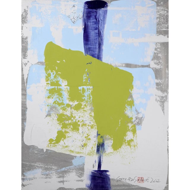 Static 420 Framed Blue/Green Modern Painting For Sale