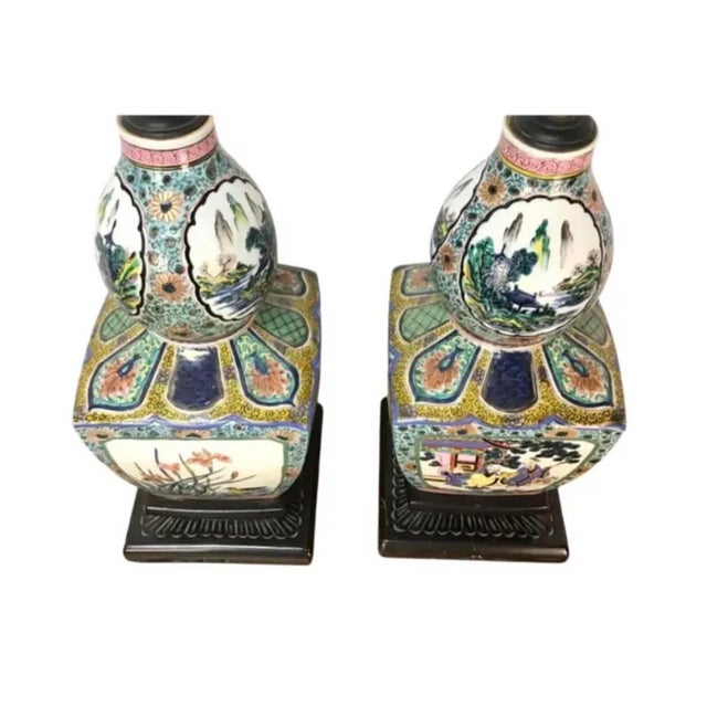 Ceramic Pair 19th Century Famille Verte Chinese Porcelain Lamps For Sale - Image 7 of 9