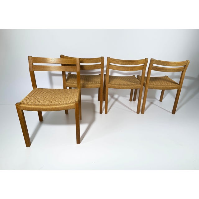 Danish Model 401 Dining Chairs in Oak with Papercord Seats by J.H. Møller for J.L. Møllers, Denmark, 1970s, Set of 4 For Sale - Image 6 of 11