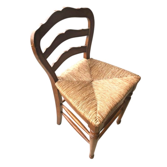 French Country Ballard Design 'Avignon' French Country Counter Stools Set of 4 - Birch Wood and Rush Seats - Early 21st Century For Sale - Image 3 of 4