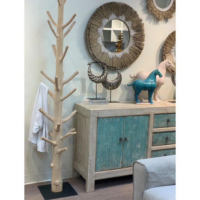 Contemporary Natural Wood Mangosteen Tree Floor Coat Rack With Iron Stand For Sale - Image 4 of 4