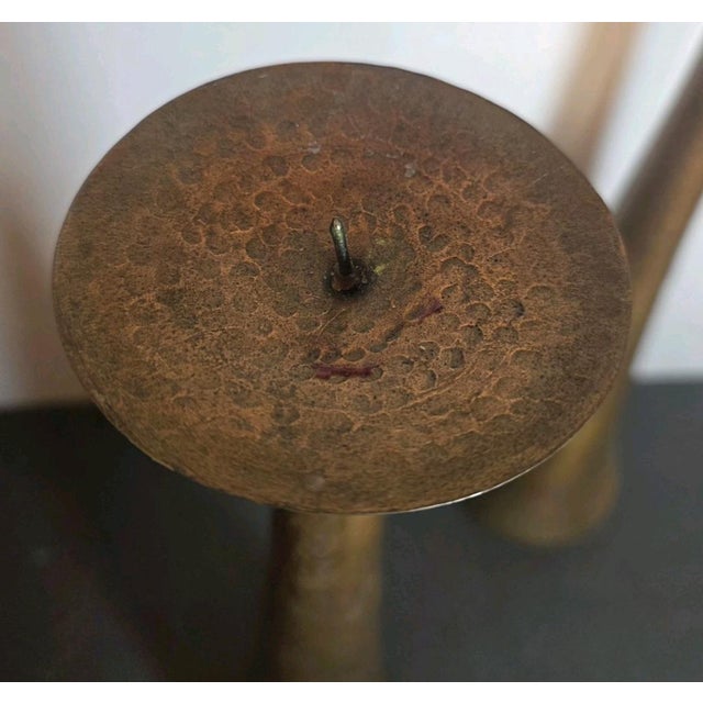 2 Vintage MCM Arts and Crafts Hammered Copper Candlestick Candle Holder Tall 20" For Sale - Image 4 of 10