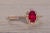 Metal The Fairblue: Ladies Contemporary Yellow Gold Ruby Engagement Ring with Diamond Halo For Sale - Image 7 of 10