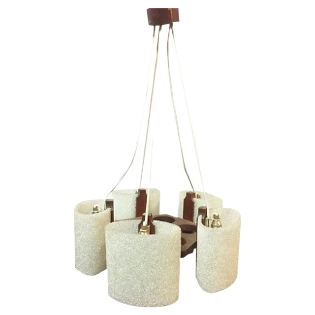 Vintage Scandinavian Teak &amp; Acrylic Glass Resin Pendant For Sale