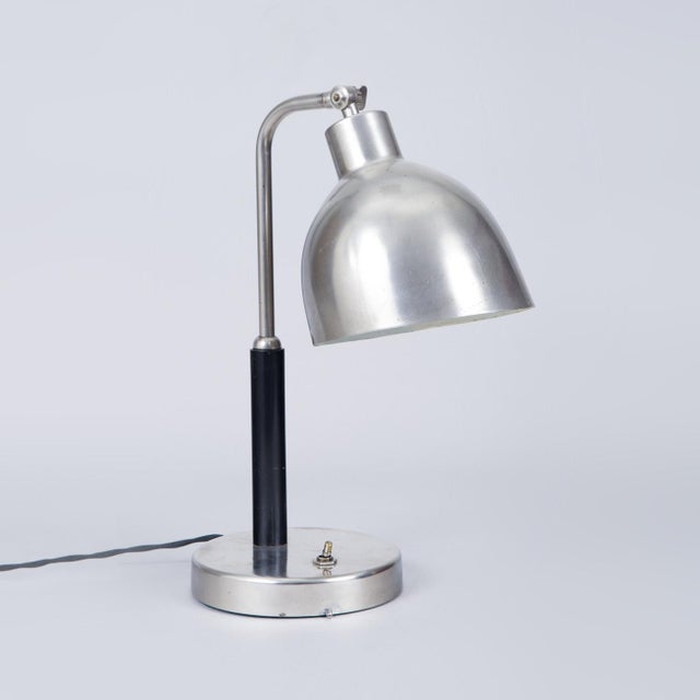 Art Deco Table Lamp in Nickel-Plated Steel and Oak, Czech, 1920s For Sale - Image 10 of 10