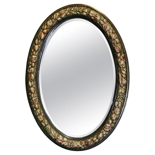 Goldenrod Large Oval Gesso Mirror with Fruit, 1900 For Sale - Image 8 of 8
