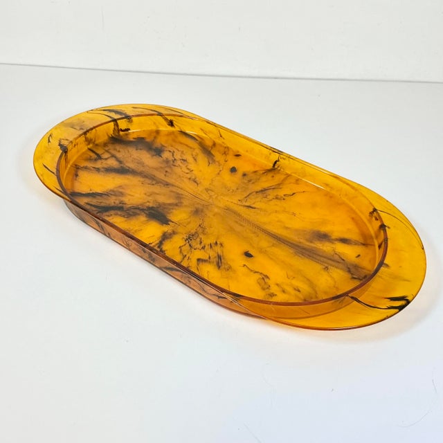 Plastic 1970s Vintage Hollywood Regency Boho Chic Faux Tortoise Acrylic Lucite Tray For Sale - Image 7 of 14
