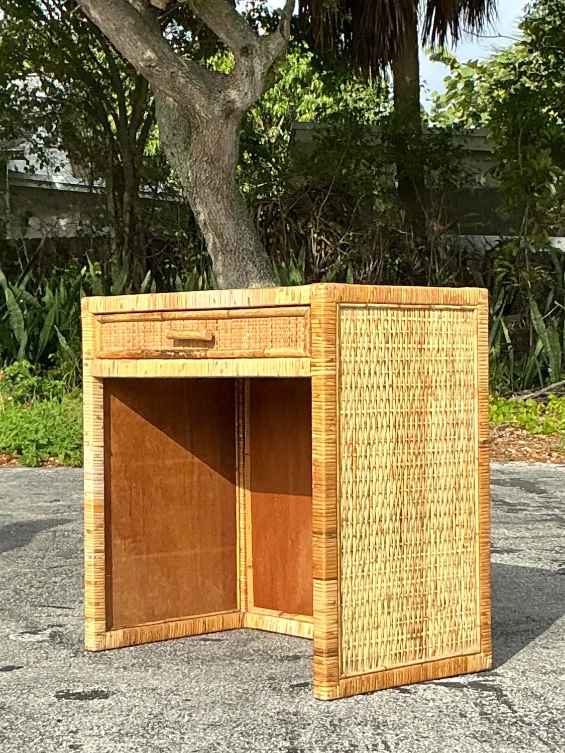 Vintage Coastal Woven Rattan Writing Desk - Detail view