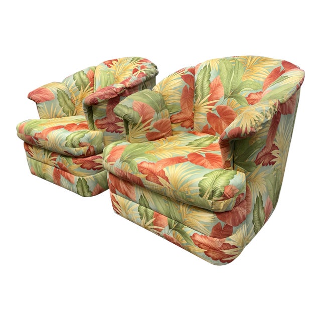 Yum Yum Tree Botanical Print Swivel Chairs, Pair For Sale