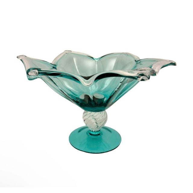 Glass Vintage Murano Italy Art Glass Footed Pedestal Centerpiece Compote Bowl Large. For Sale - Image 7 of 9