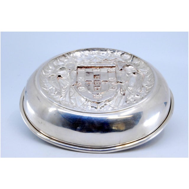 Silver Tray with Angelic Figures Holding the Coat of Arms of Portugal For Sale - Image 4 of 9