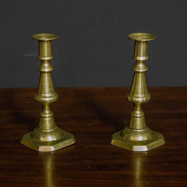 Gold Victorian Brass Candlesticks, Set of 2 For Sale - Image 8 of 8