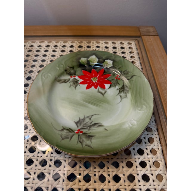 Lefton Mid 20th Century Lefton Handpainted Poinsettia Teacup, Saucer, Dessert Plate Set - 3 pcs For Sale - Image 4 of 8