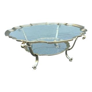 Vintage Hollywood Regency Gold and Glass Two Tier Coffee Table For Sale