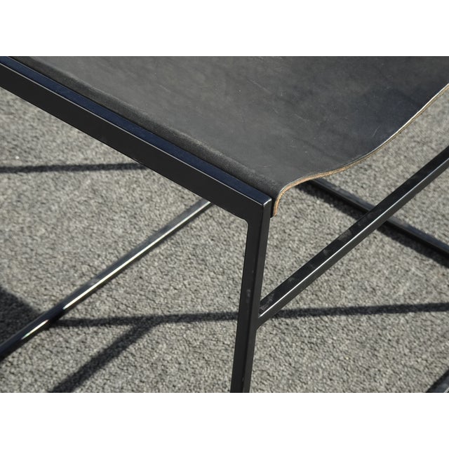 Animal Skin Black Bench With Leather Seat Stool W Metal Frame #2 For Sale - Image 7 of 12