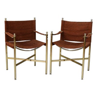 Pair of Maison Jansen Style Brass Director Chairs For Sale