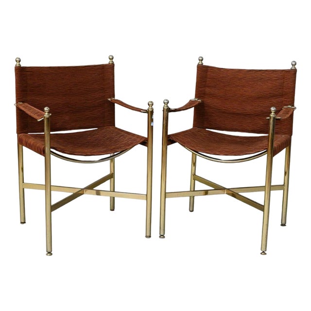 Pair of Maison Jansen Style Brass Director Chairs For Sale