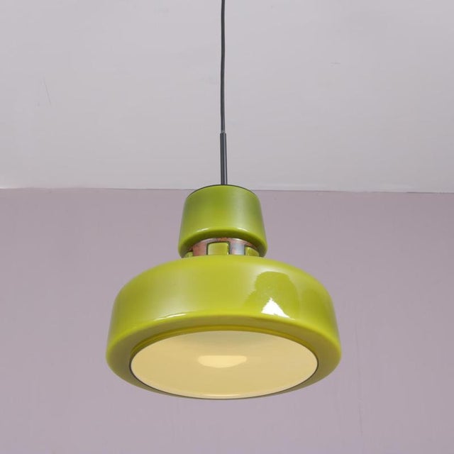 Green Glass Hanging Lamp with Copper Details by Victor Berndt for Flygsfors, Sweden, 1970s For Sale - Image 6 of 9