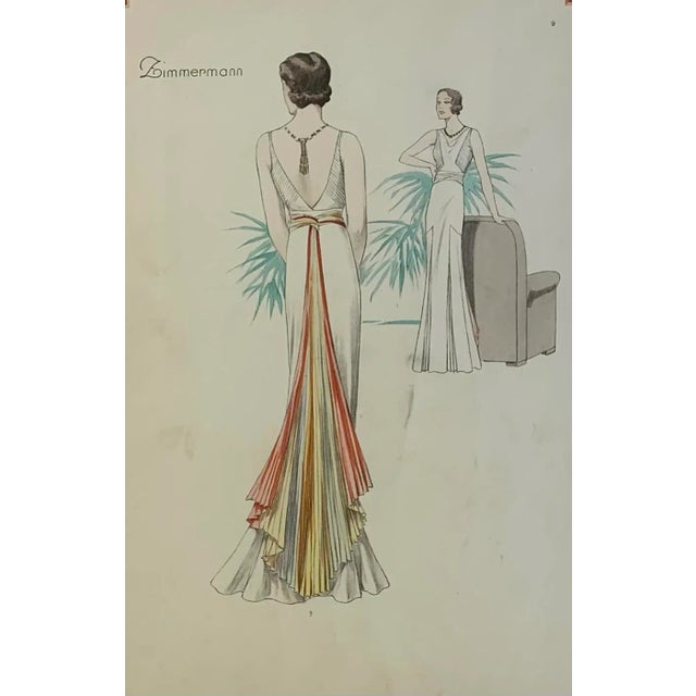 Authentic 1920s - 1940s fashion plate, likely originally from either a portfolio or a book, that has been framed circa...