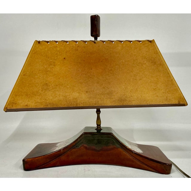 Mid-Century Modern Midsentury Seramic Lamp With Original Parchment Shade For Sale - Image 3 of 12