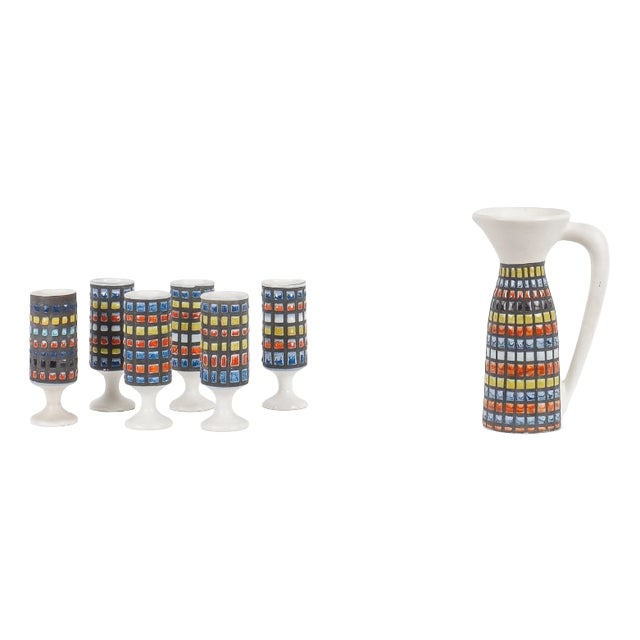 Ceramic Orangeade Service with Pitcher and Mazagrans by Roger Capron, 1950s, Set of 7 For Sale