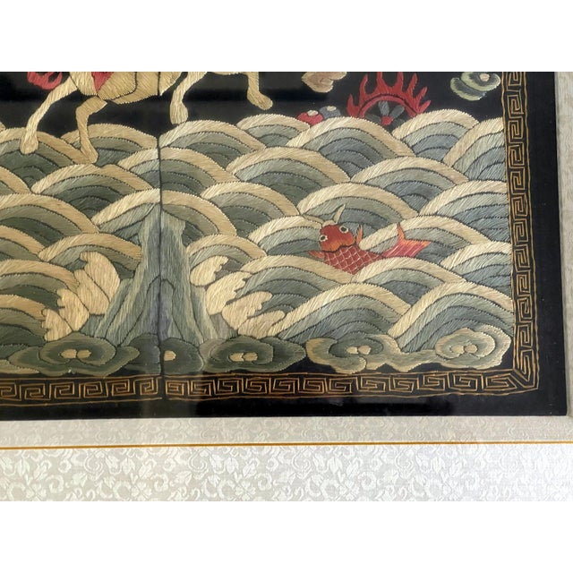 Textile Framed Chinese Qing Dynasty Embroidered Ninth Military Rank Badge For Sale - Image 7 of 11