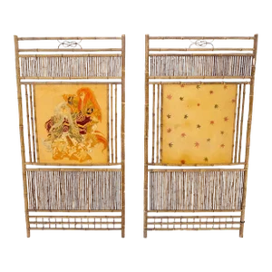 Japanese Modern Bamboo Room Dividers Screens Decorative Panels Wall Art - A Pair