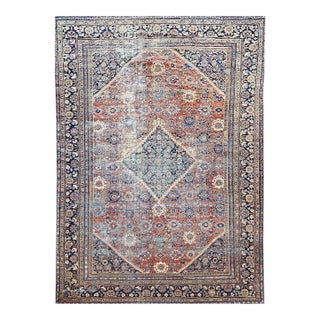 Antique Persian Mahal Sultanabad Rug, Hand-Knotted Wool, Geometric Pattern, Brick-Red & Navy, 10x15 For Sale