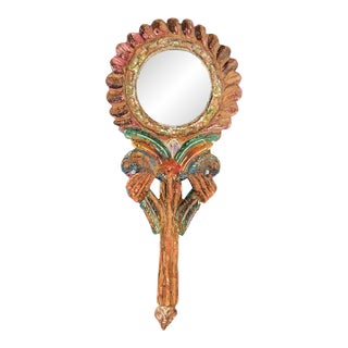Ornate Handheld Mirror | Vintage Carved Wood Hand Mirror | Floral Hand Painted Victorian Vanity Mirror | Antique Style Boho Aesthetic Gift For Sale
