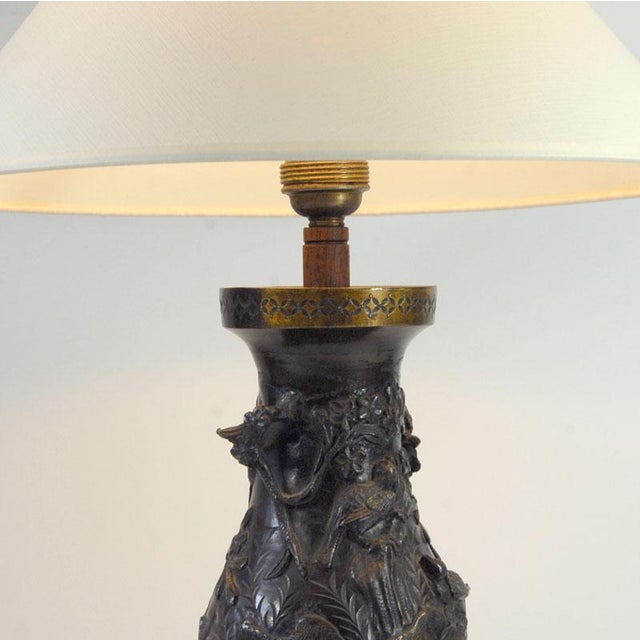 Antique Japanese Bronze Lamp, 1910s For Sale - Image 6 of 11