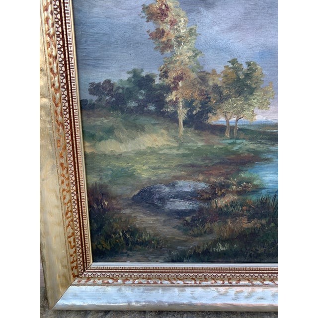 Antique Hand Painted Framed Oil on Canvas Landscape Painting, Early 20th Century For Sale - Image 9 of 10