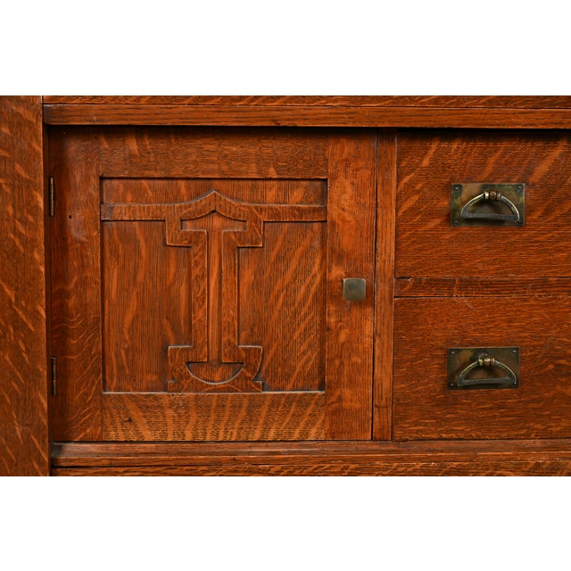 Stickley Brothers Style Antique Mission Oak Arts & Crafts Sideboard or Bar Cabinet, Circa 1910 For Sale - Image 12 of 16