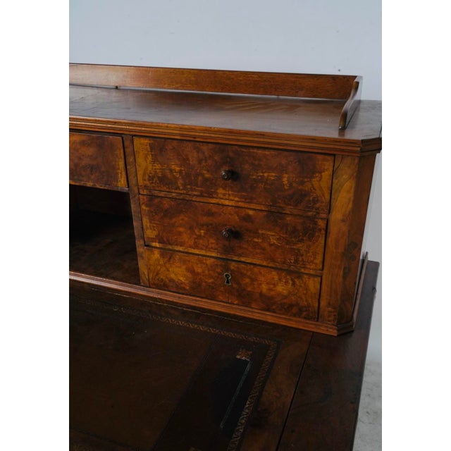 Wood Antique French Burl Walnut Writing Desk With Drawer Gallery & Turned Leg For Sale - Image 7 of 10
