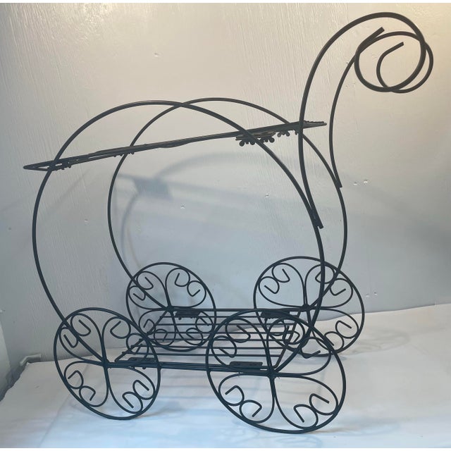 Mid-Century Modern Vintage Black Metal Garden Cart For Sale - Image 3 of 8