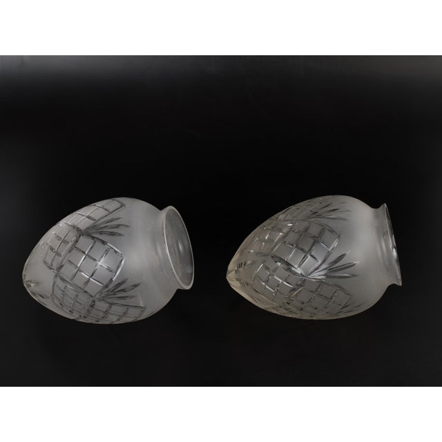 1950s Nickel-Plated Brass Acorn Flush Mounts – Hand-Cut Crystal Shades - a Pair For Sale - Image 6 of 9