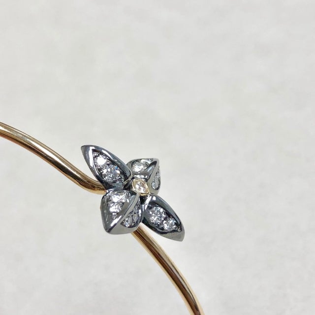 Syna Oxidized Silver Yellow Gold Flower Bracelet with Diamonds For Sale - Image 11 of 11