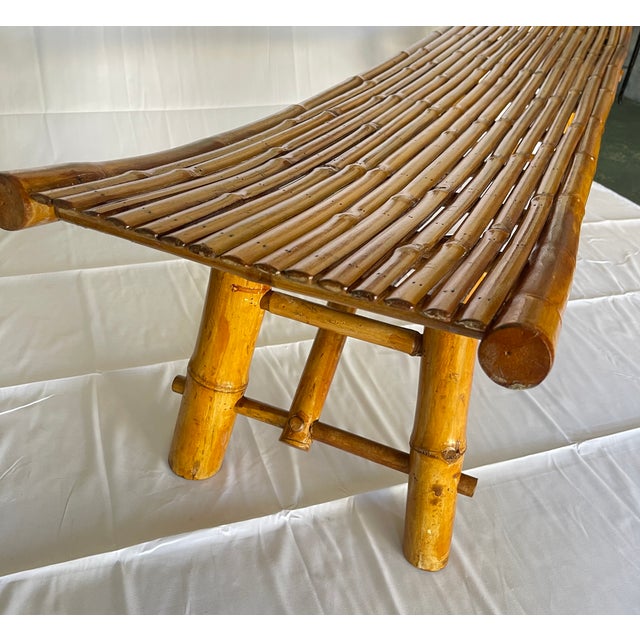Oversized 73" Mid-Century Curved Bamboo Sling Bench – Japanese Zen Style For Sale - Image 4 of 16