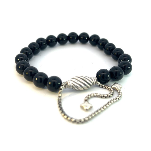 Authentic David Yurman Onyx Polished Beads Bracelet 6.6 - 8.5" Silver 8 mm Estate DY723 Retail: $495.00 This elegant...