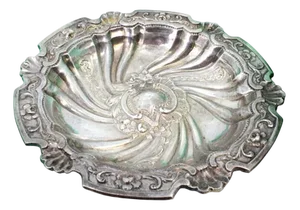 Silver Catchall with Reliefs, Shell Applications and Monogram Card