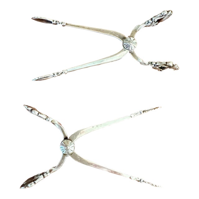 Mid 20th Century Attributed to Georg Jensen Sterling Silver Acorn Pattern Sugar Tongs - a Pair For Sale