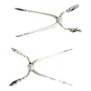 Mid 20th Century Attributed to Georg Jensen Sterling Silver Acorn Pattern Sugar Tongs - a Pair