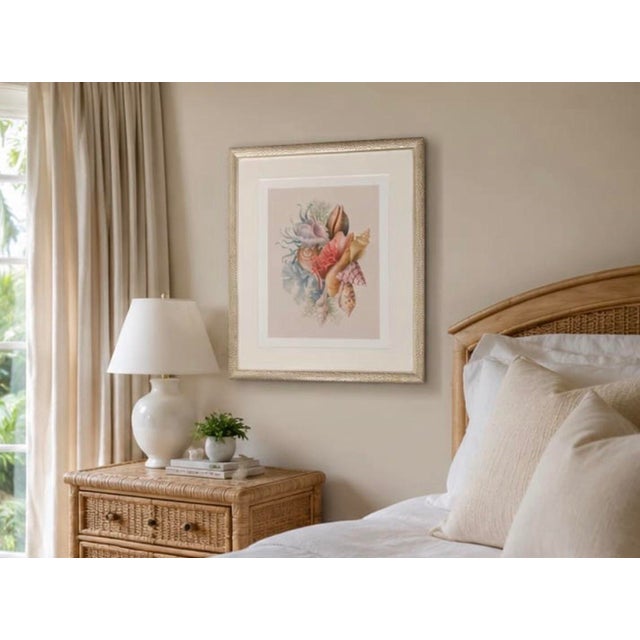 Cream Framed Coastal Seashell Bouquet Watercolor Art Print For Sale - Image 8 of 12
