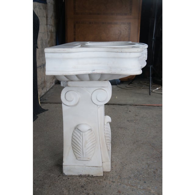 Italian Carerra Marble Neoclassical Bathroom Pedestal Sink Basin 32" For Sale - Image 11 of 12
