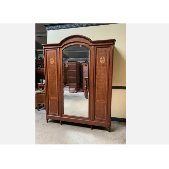 Wood Antique Art Nouveau Wardrobe in Oak, 1910 For Sale - Image 7 of 11