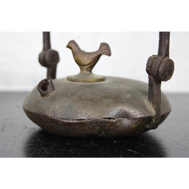 Primitive Antique 18th Century French Miner’s Whale Oil Lantern Brass Rooster For Sale - Image 4 of 12